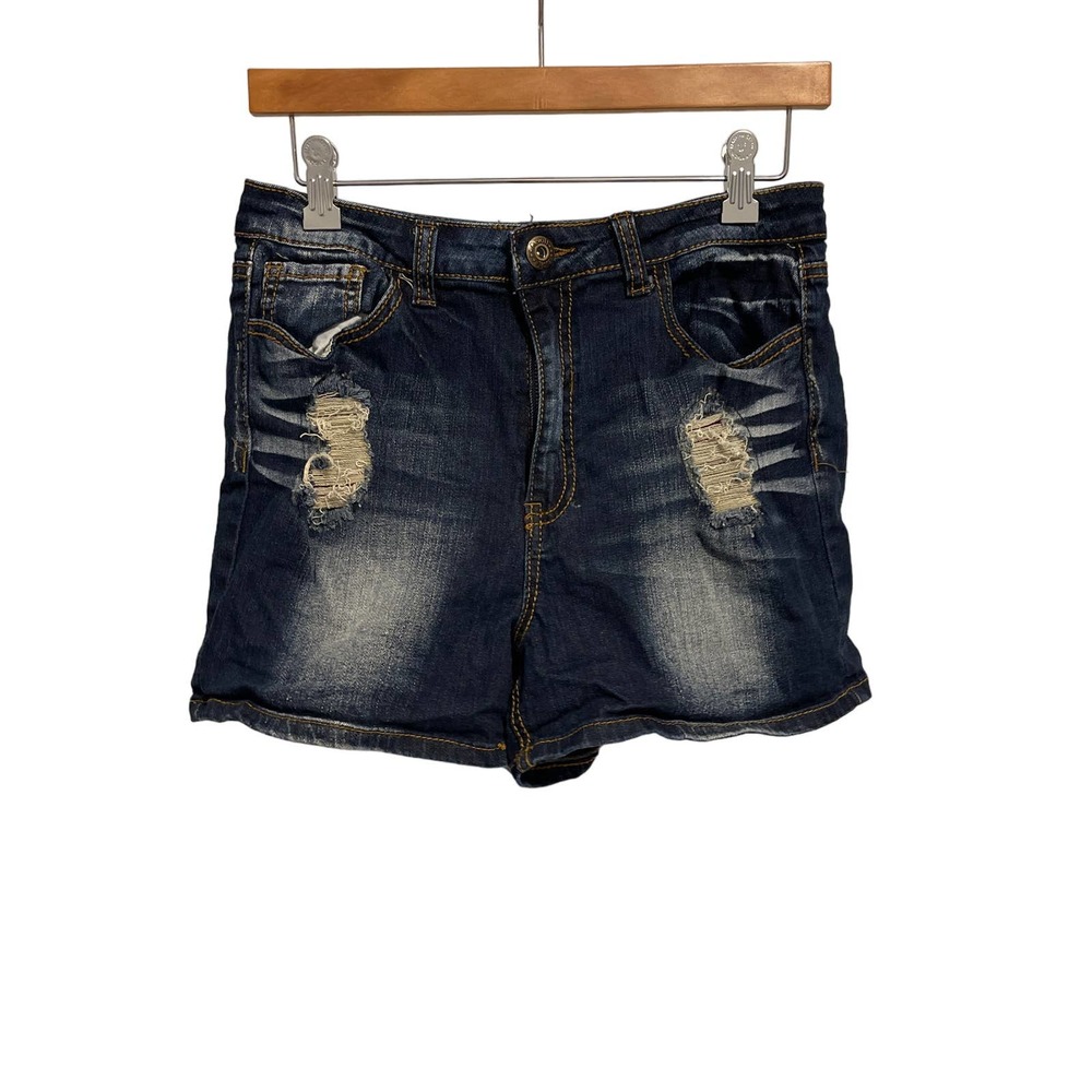 Revolt Girls Blue Jean‎ Shorts Distressed in Front, High Waist 3" Inseam Size 11